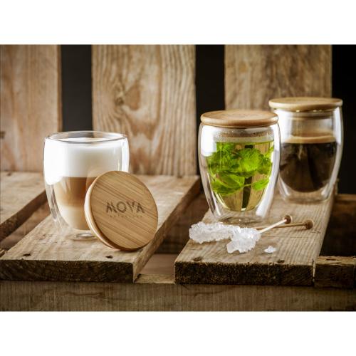 Dubbelwandig drinkglas met bamboe deksel 350ml - Yana Gifts