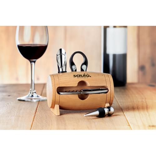 4-delige wijnset in houten houder - Yana Gifts