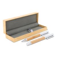 Set metalen balpen en rollerbal pen bamboe - Yana Gifts
