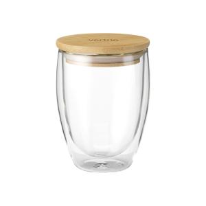 Dubbelwandig drinkglas met bamboe deksel 350ml - Yana Gifts
