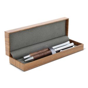 Metalen balpen & rollerbal pen walnoot hout (set)